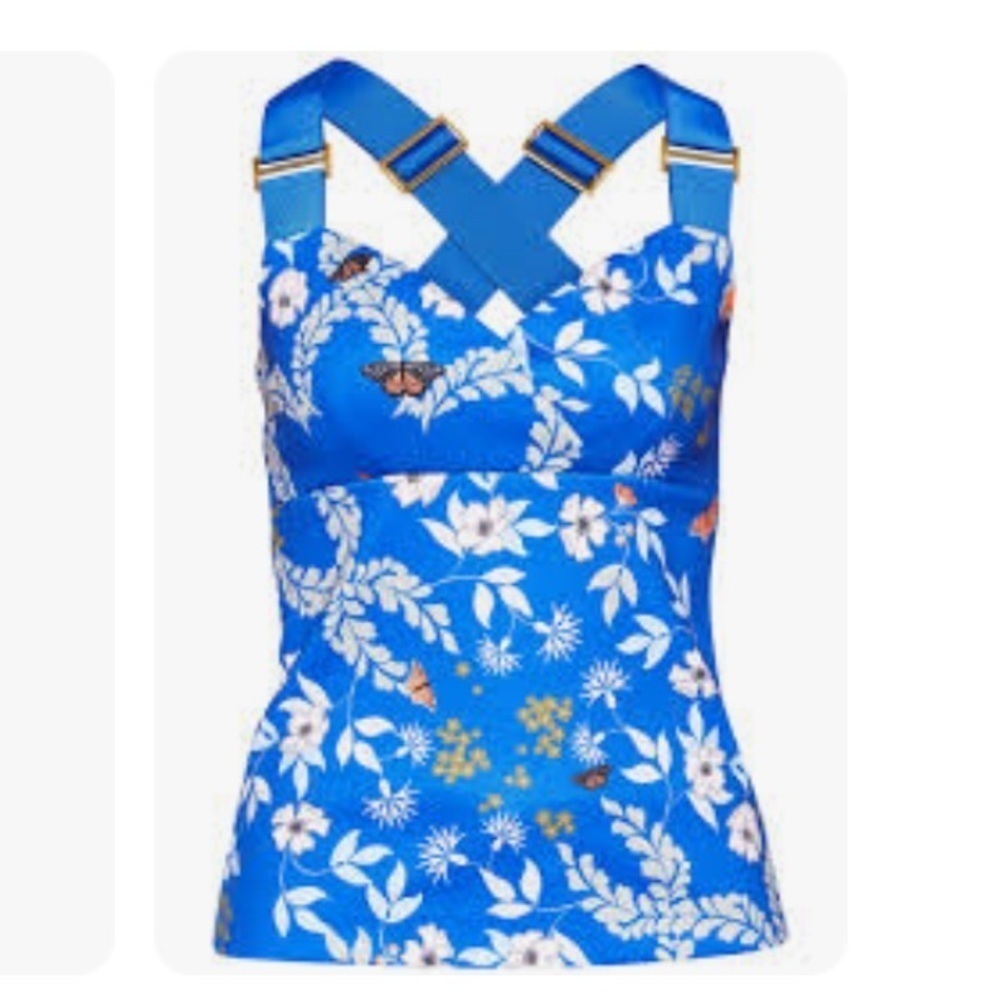 Ted Baker Y2K Floral & Butterfly Print Royal Blue Crossback Wrap Tank NEW 2